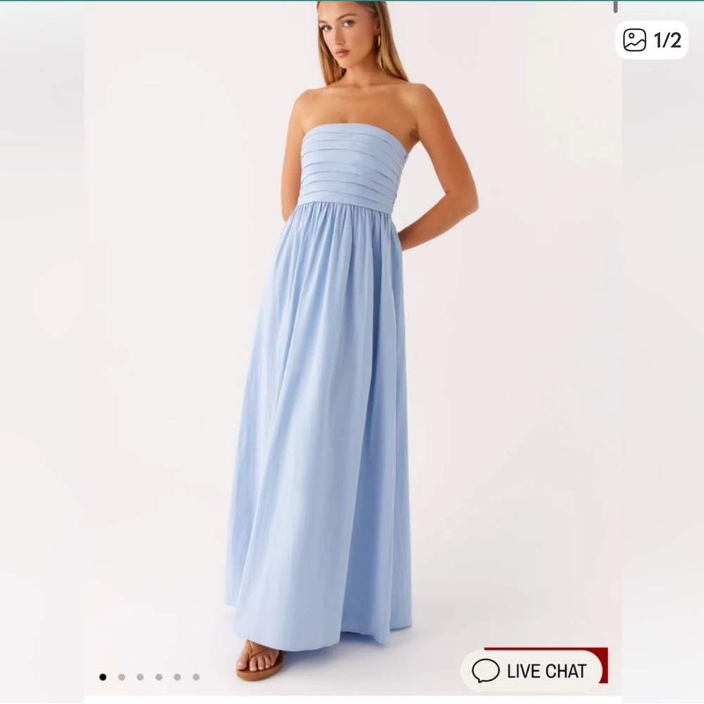 Peppermayo Elegant Strapless Blue Maxi Dress
